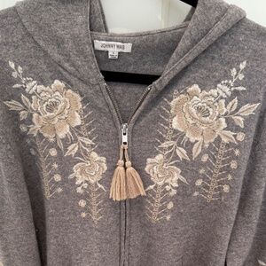 Johnny Was cashmere embroidered zip up sweatshirt